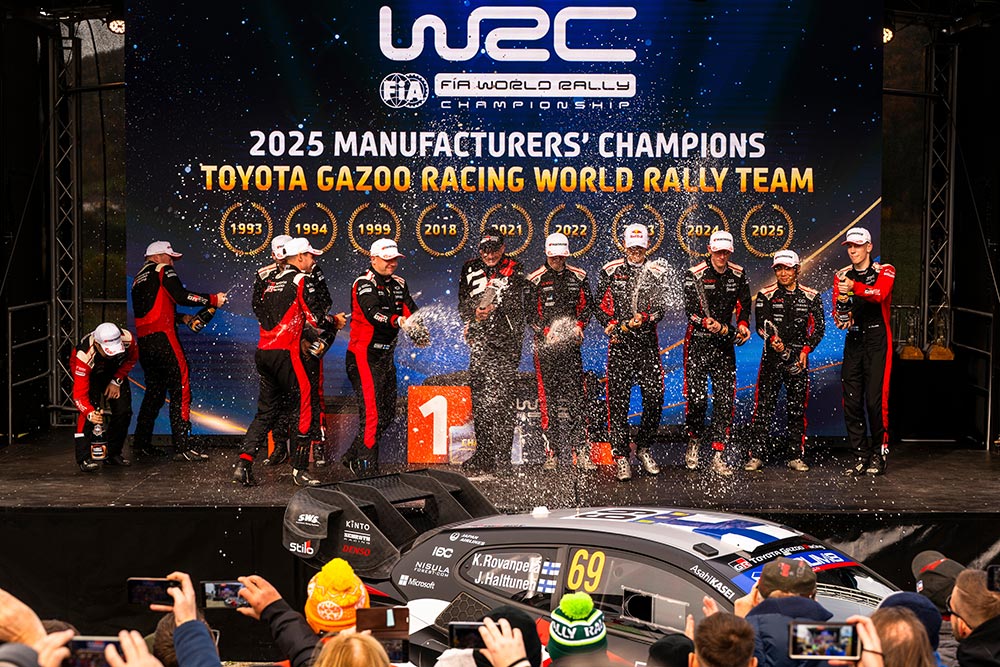 Champagne showers for Toyota GAZOO Racing - 2025 WRC Manufacturers Champion Central European Rally CER 2025