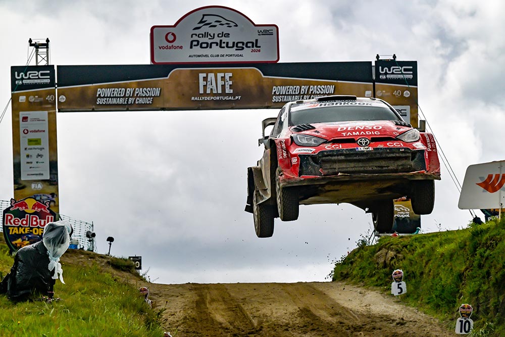 Sebastien Ogier Vincent Landais WRC Rally de Portugal 2026 Fafe Jump Toyota GR Yaris Rally1